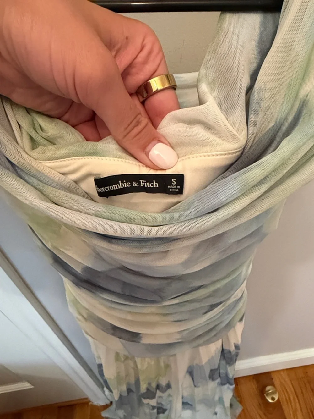 Abercrombie & Fitch Watercolor Pleated Maxi Dress - Light Blue & Pale Green